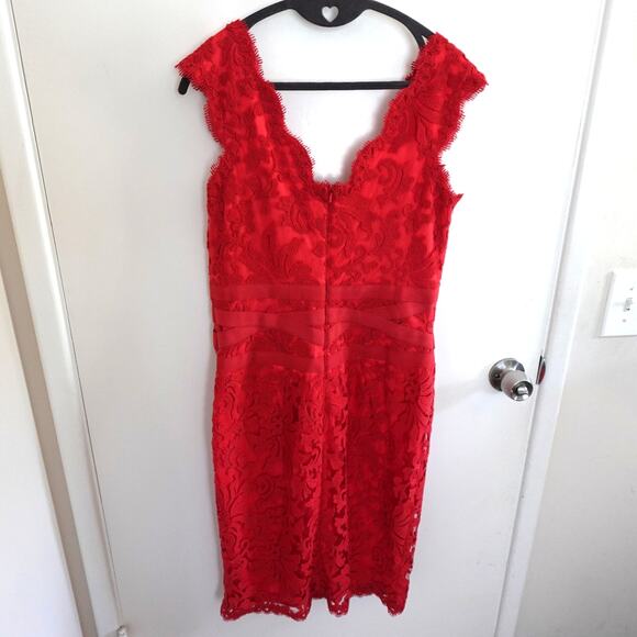 Tadashi Shoji Red Sleeveless Cocktail Lace Sheath Dress size 8 Party Evening - Picture 12 of 12